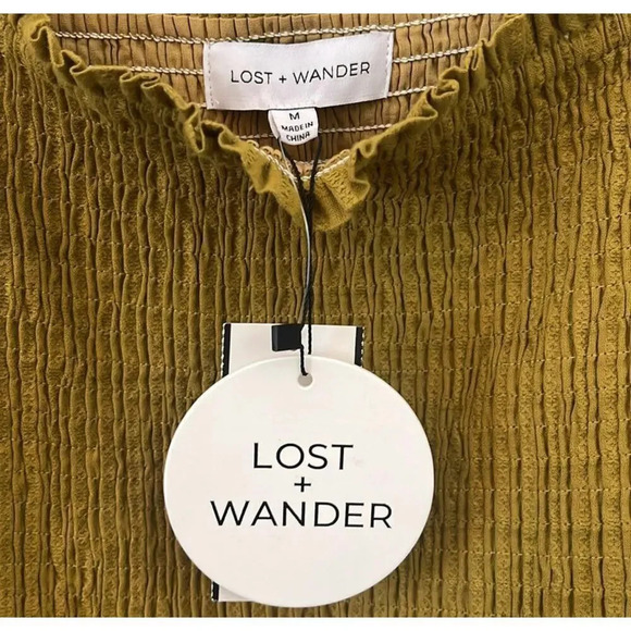 NEW Lost + Wander Women’s Size Medium Ecru Olive Green Smocked Dress - Picture 5 of 6